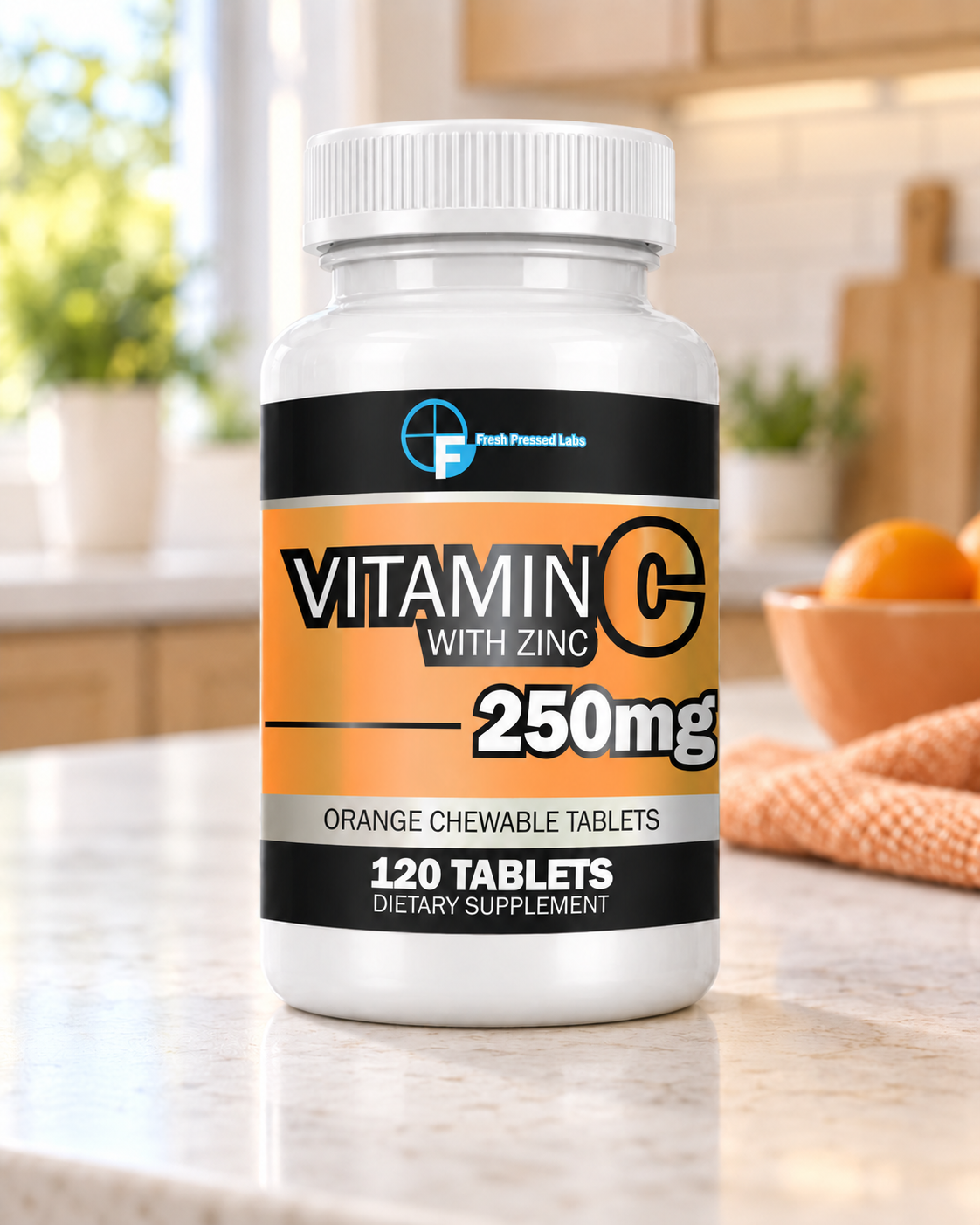250mg Vitamin C + Zinc Tablets - Orange Chewable Tablets 120 Count