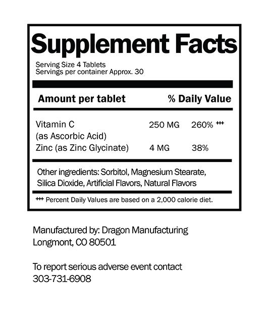 250mg Vitamin C + Zinc Tablets - Orange Chewable Tablets 120 Count